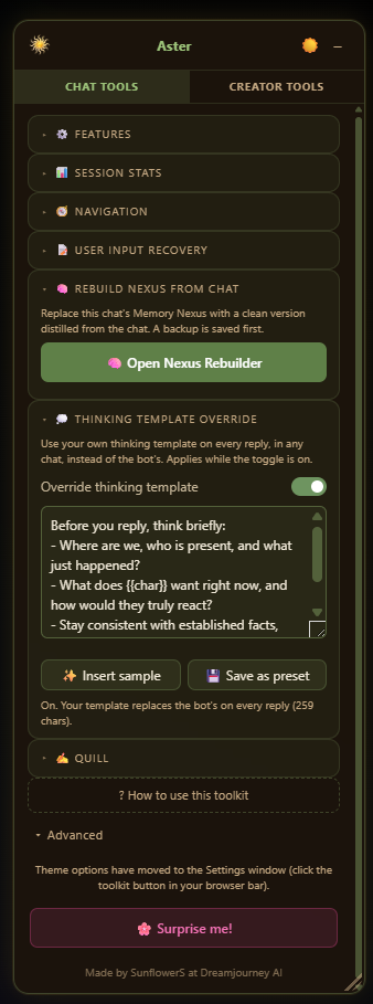 Rebuild Nexus from Chat and Thinking Template Override